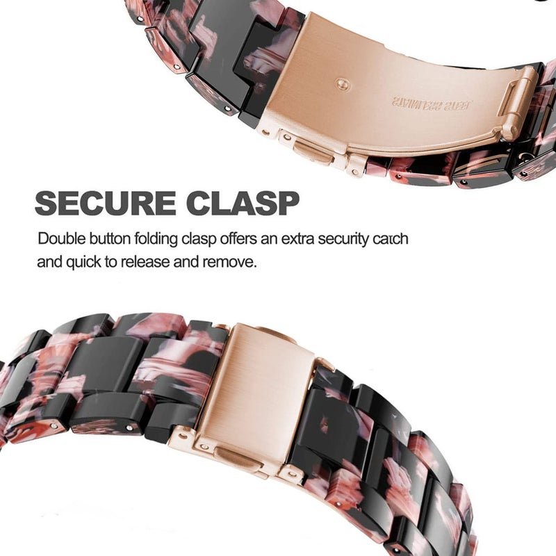 DEALELE Bands Compatible with Samsung Galaxy Watch 7 / FE / 6/6 Classic / 5/5 Pro / 4/4 Classic / 3 41mm / Huawei GT3 42mm, 20mm Colorful Resin Replacement Strap for Women Men (Black-Rose) - Image 3